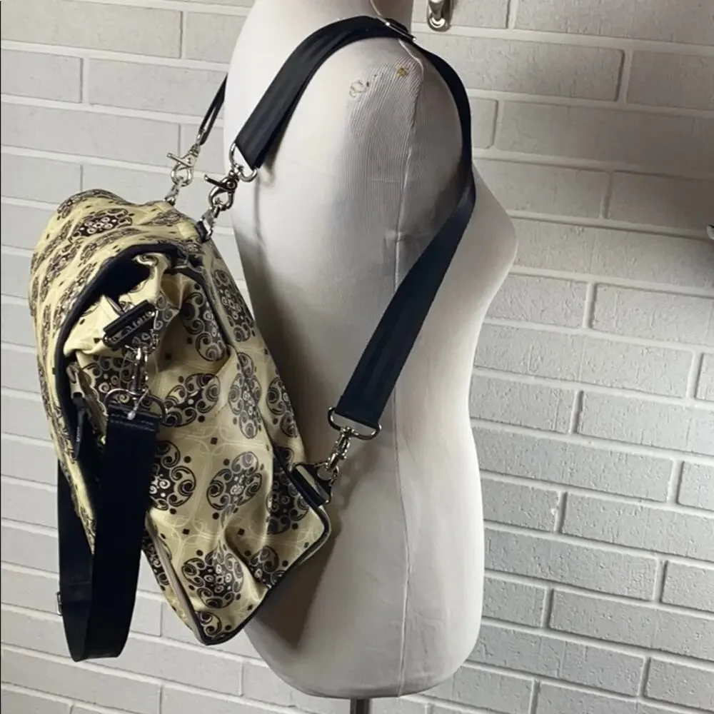Petunia Pickle Bottom Tan & Black  Print Front Flap Diaper Bag